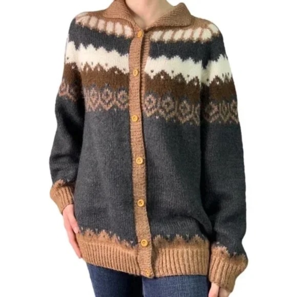 NWOT Alpaca Connection Button Up Cardigan Sweater Fair Isles. - Picture 1 of 7